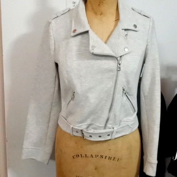 Zara Jackets & Blazers - ZARA trf collection Moto biker grey jersey jacket Size L